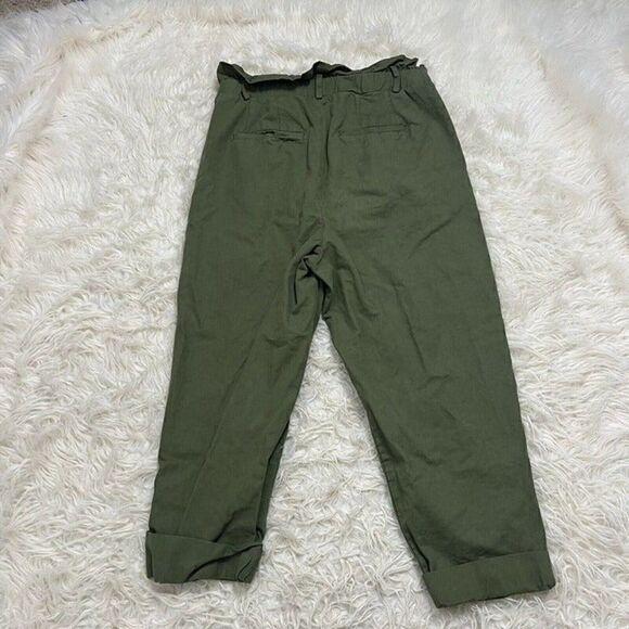 7 For All Mankind Womens Army Green Paperbag Waist Wide Leg Pants Trousers Med - Picture 2 of 9